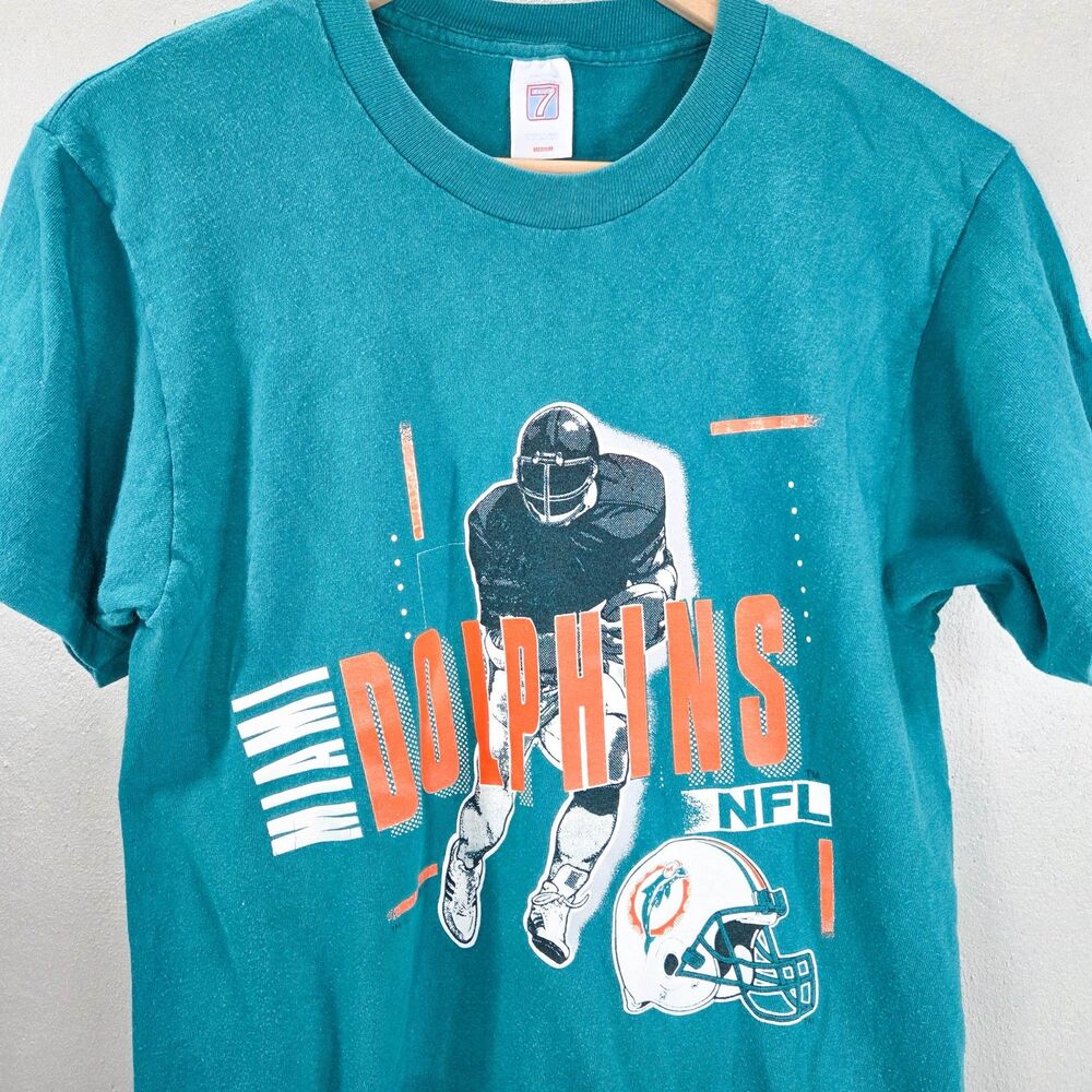 Vintage 90s Miami Dolphins Logo 7 Single Stitch NFL Graphic Tee Teal Sz M